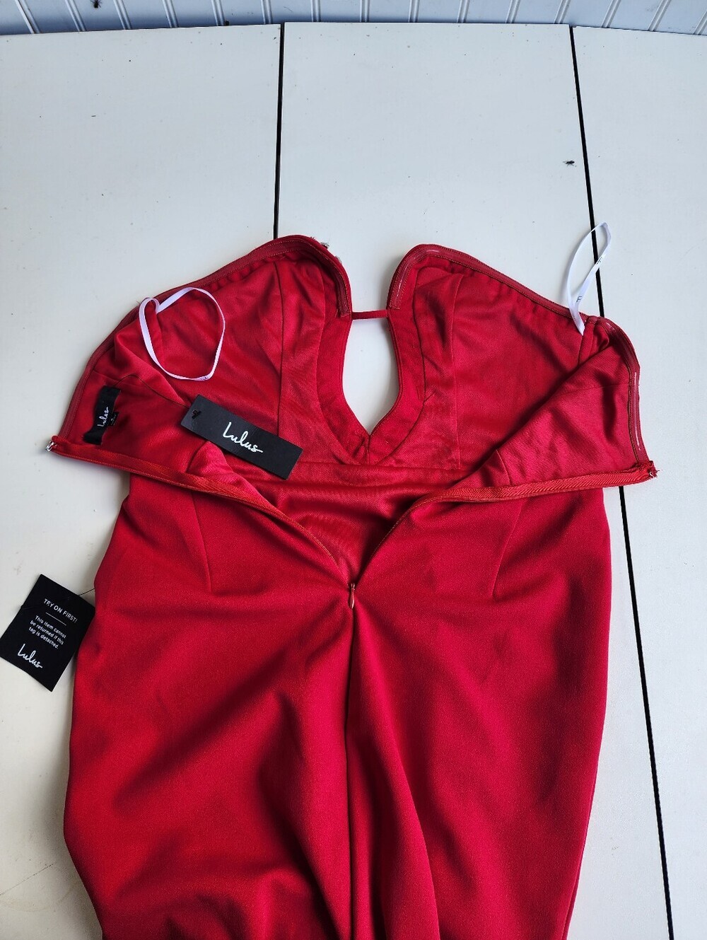 NWT Lulu's Sensational Luxury Red Rhinestone Cutout Strapless Maxi Dress Red S - Picture 9 of 16